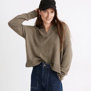 Madewell Davie Polo Sweater in Olive Green